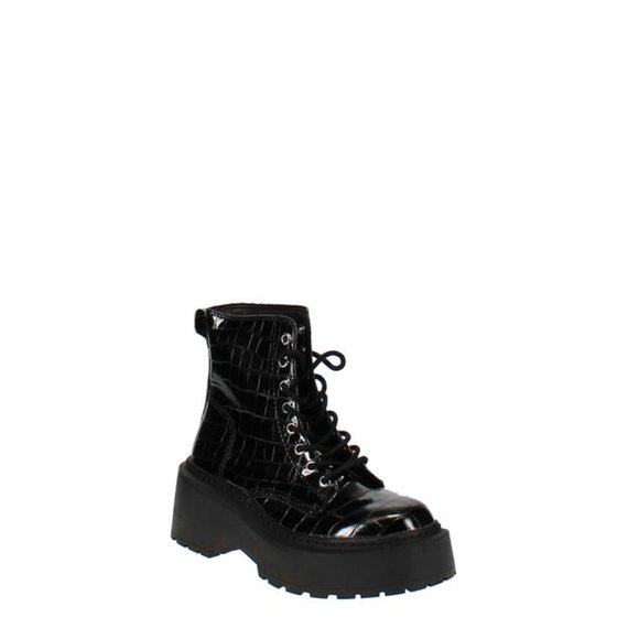 Black Crock Embossed Patent Leather Platform Combat Boots - Picture 9 of 9